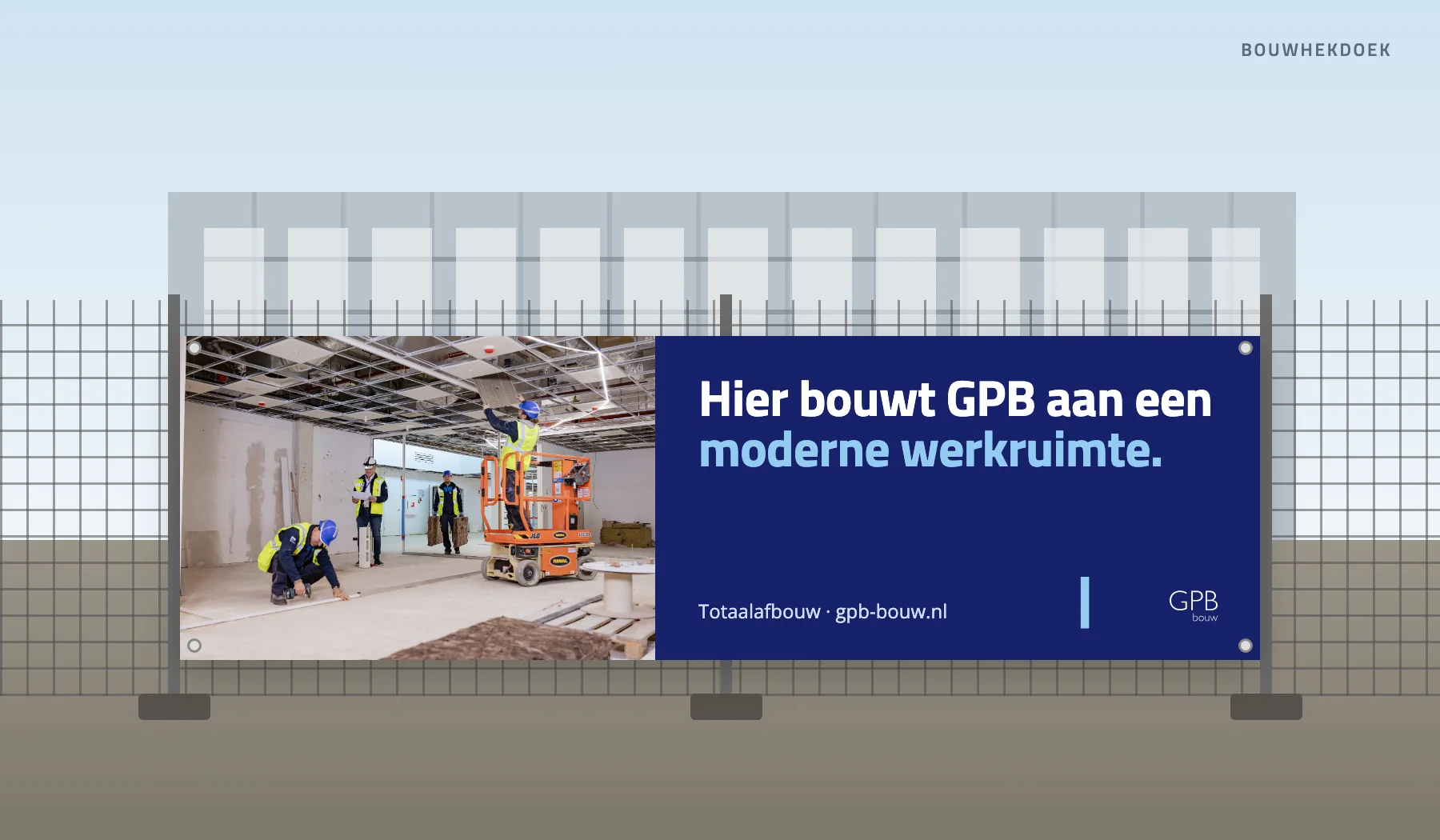 Bouwhekdoek op de bouwplaats: Hier bouwt GPB aan een moderne werkruimte.
