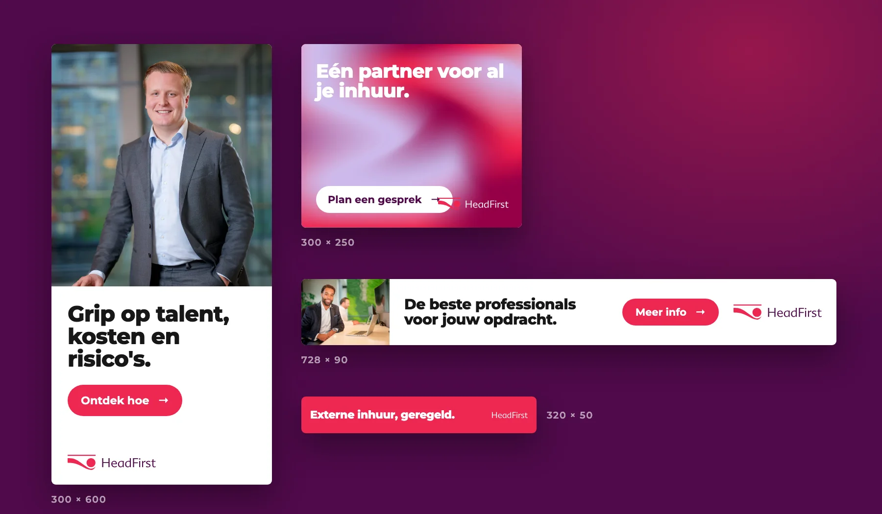 Set HTML5-banners: 300×600, 300×250, 728×90 en 320×50